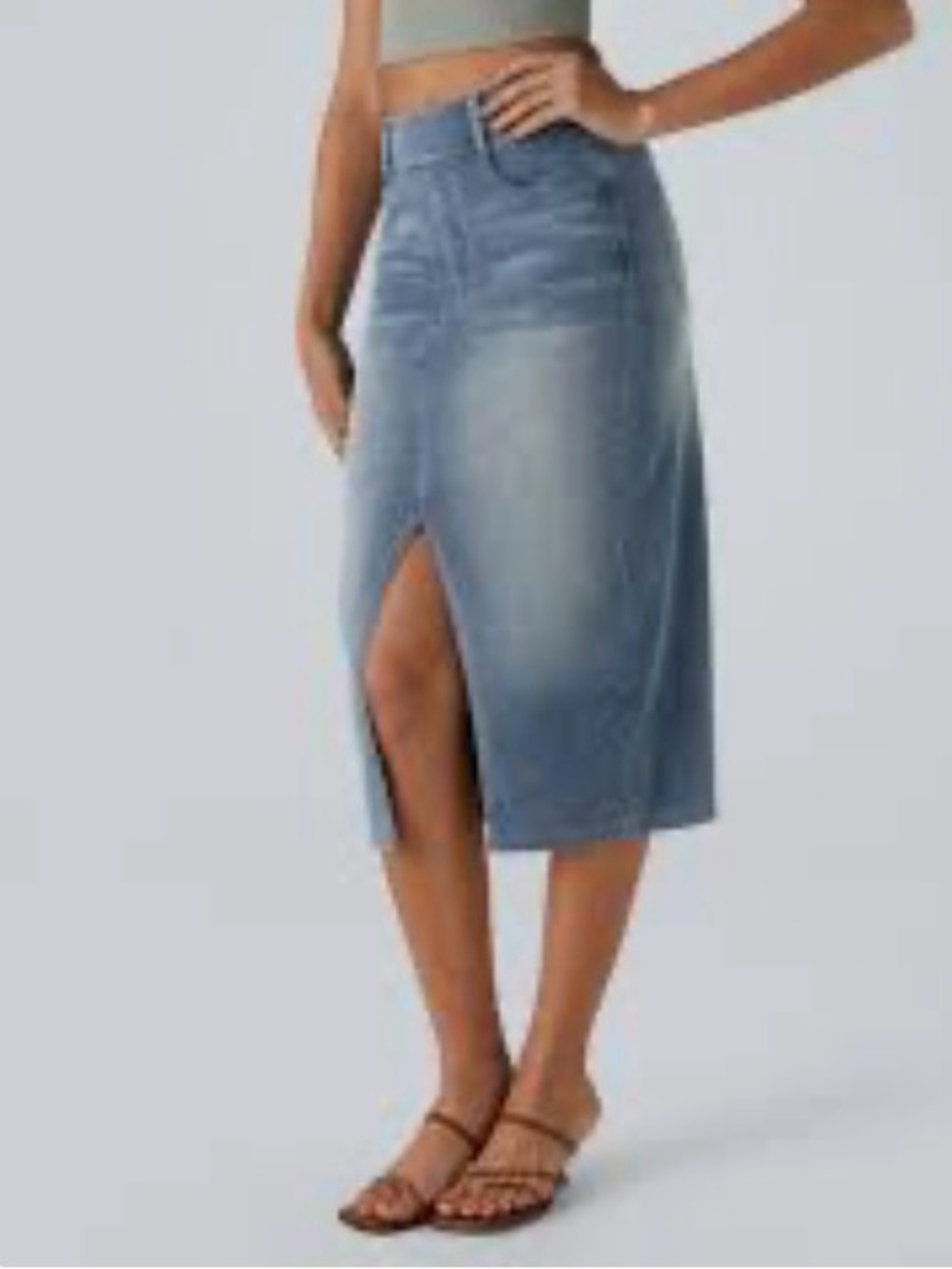 Halara Flex™ Mid Rise Pockets Straight Maxi Washed Denim Casual Skirt small